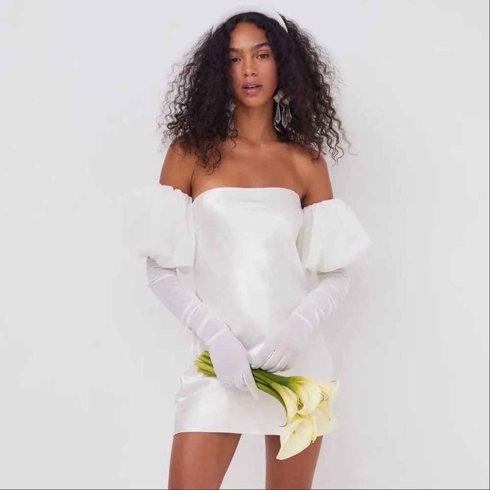 For Love & Lemons Hazel Min Bridal white) Dress w/ Gloves . MSRP $234